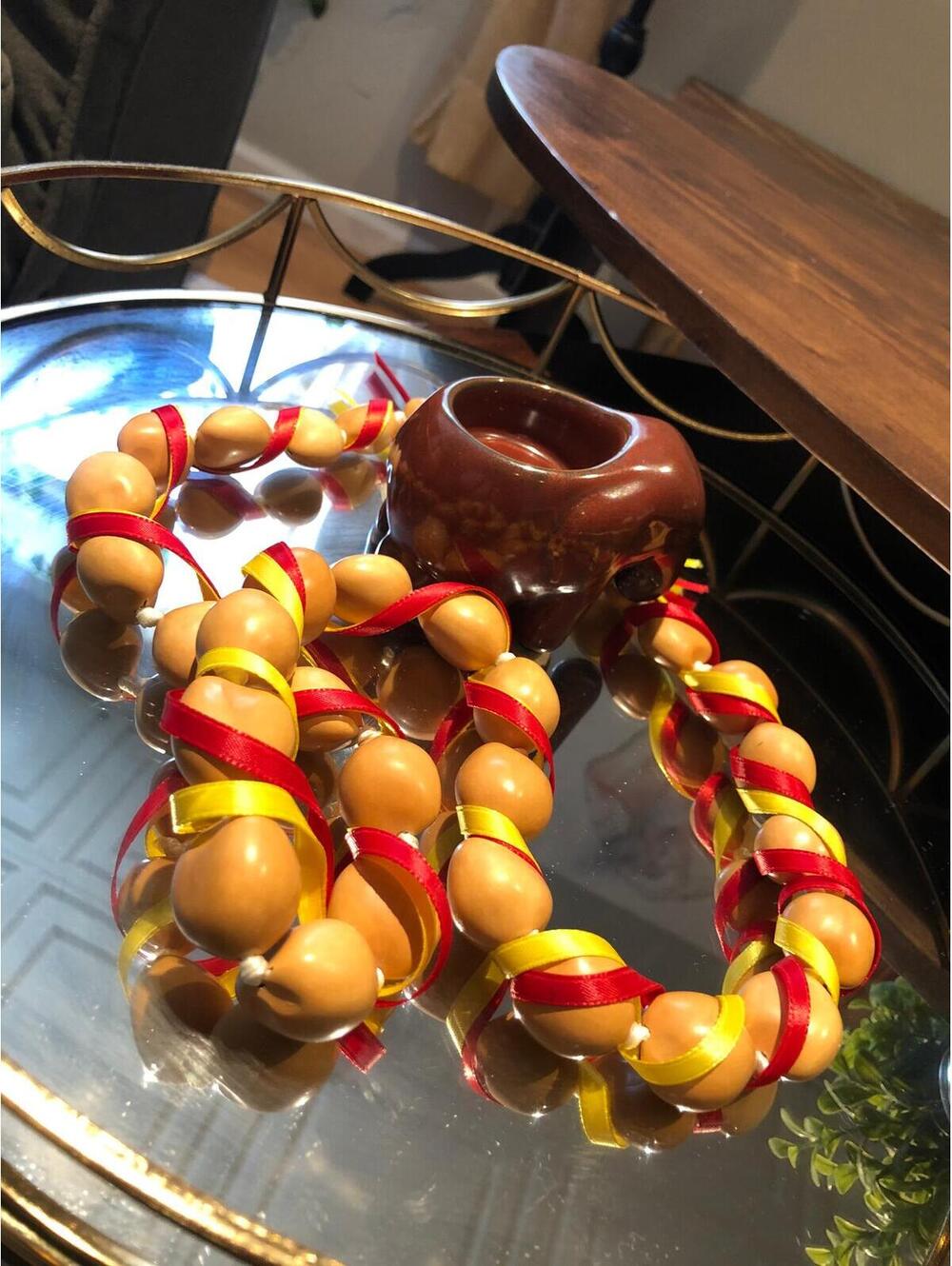 Red and yellow ribbon large Beaded prayer necklace - Picture 2 of 4